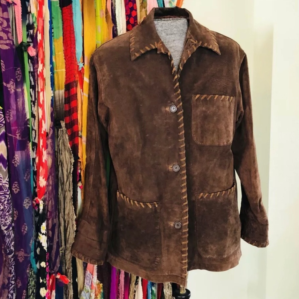 UNISEX: LNR La Nouvelle Renaissance brown suede ranchers jacket whipstitch